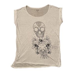 Guess white sheer tee t-shirt with skull print size large